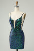 Load image into Gallery viewer, Sparkly Dark Green Spaghetti Straps Tight Short Graduation Dress with Sequins