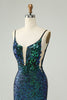 Load image into Gallery viewer, Sparkly Dark Green Spaghetti Straps Tight Short Graduation Dress with Sequins