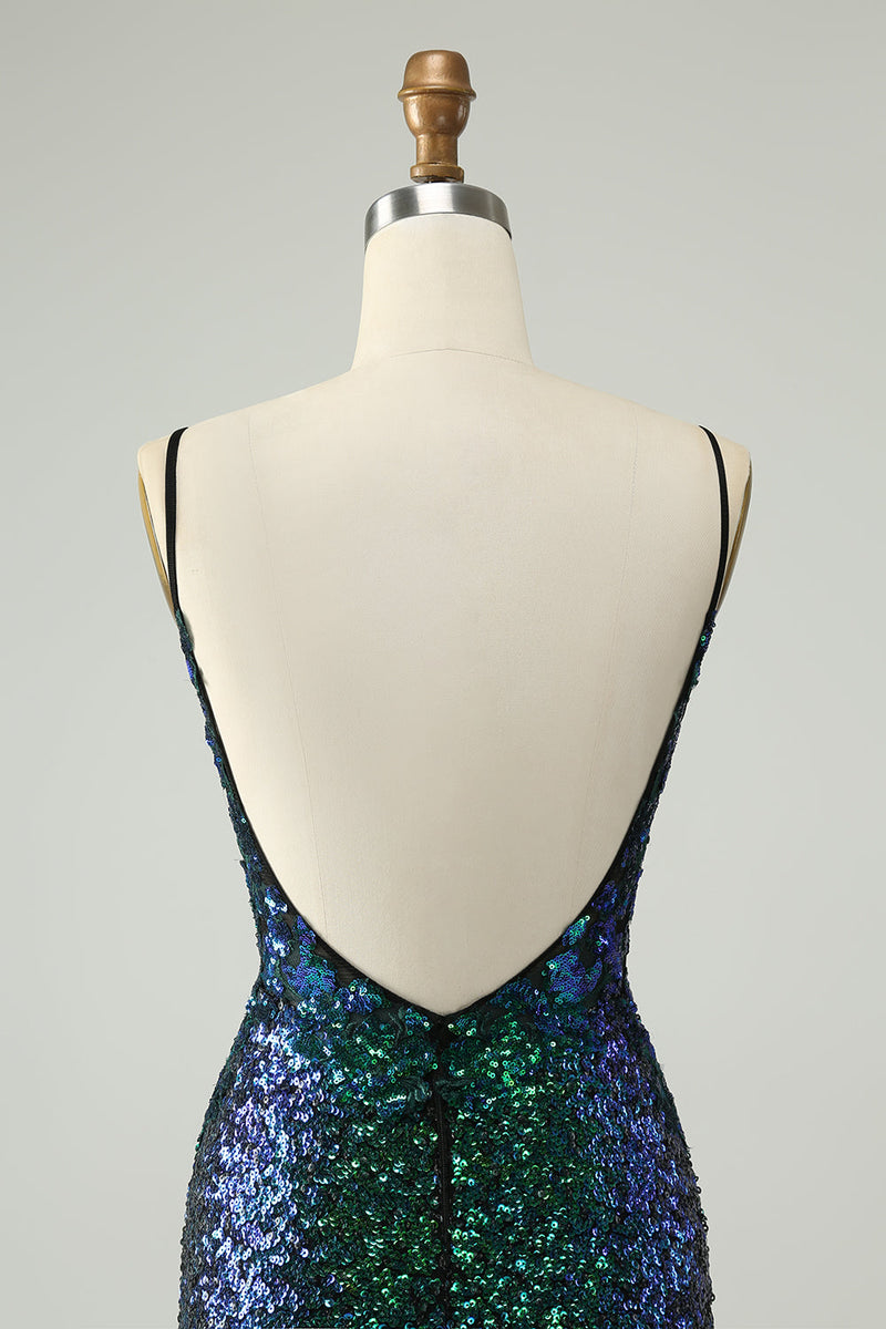 Load image into Gallery viewer, Sparkly Dark Green Spaghetti Straps Tight Short Graduation Dress with Sequins