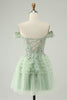 Load image into Gallery viewer, Sparkly Light Green A Line Off The Shoulder Corset Tulle Graduation Dress