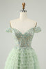 Load image into Gallery viewer, Sparkly Light Green A Line Off The Shoulder Corset Tulle Graduation Dress