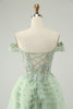 Load image into Gallery viewer, Sparkly Light Green A Line Off The Shoulder Corset Tulle Graduation Dress