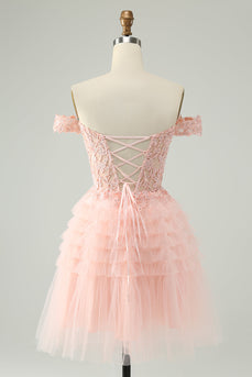 Blush A Line Off The Shoulder Corset Short Tulle Graduation Dress