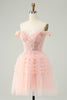 Load image into Gallery viewer, Blush A Line Off The Shoulder Corset Short Tulle Graduation Dress