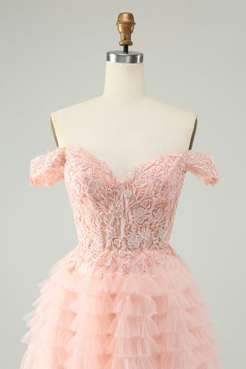 Blush A Line Off The Shoulder Corset Short Tulle Graduation Dress