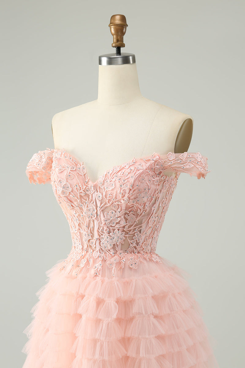 Load image into Gallery viewer, Blush A Line Off The Shoulder Corset Short Tulle Graduation Dress