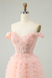 Blush A Line Off The Shoulder Corset Short Tulle Graduation Dress