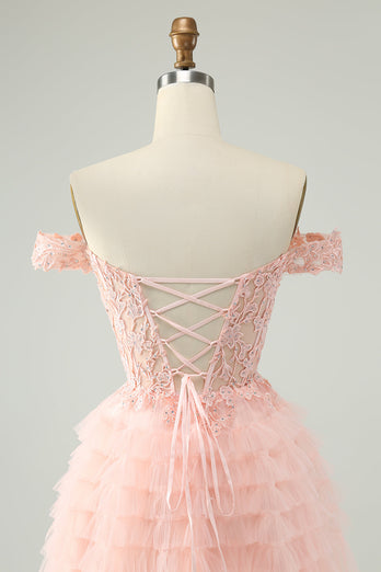 Blush A Line Off The Shoulder Corset Short Tulle Graduation Dress