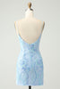 Load image into Gallery viewer, Light Blue Spaghetti Straps Tight Short Graduation Dress with Sequins