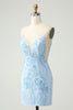 Load image into Gallery viewer, Light Blue Spaghetti Straps Tight Short Graduation Dress with Sequins