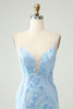 Load image into Gallery viewer, Light Blue Spaghetti Straps Tight Short Graduation Dress with Sequins