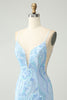 Load image into Gallery viewer, Light Blue Spaghetti Straps Tight Short Graduation Dress with Sequins