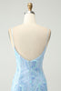 Load image into Gallery viewer, Light Blue Spaghetti Straps Tight Short Graduation Dress with Sequins