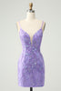 Load image into Gallery viewer, Sparkly Purple Spaghetti Straps Tight Short Graduation Dress with Sequins