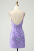 Load image into Gallery viewer, Sparkly Purple Spaghetti Straps Tight Short Graduation Dress with Sequins