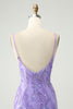 Load image into Gallery viewer, Sparkly Purple Spaghetti Straps Tight Short Graduation Dress with Sequins