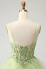 Load image into Gallery viewer, Light Green A Line Tulle Tiered Graduation Dress with Appliques