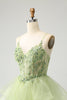 Load image into Gallery viewer, Light Green A Line Tulle Tiered Graduation Dress with Appliques