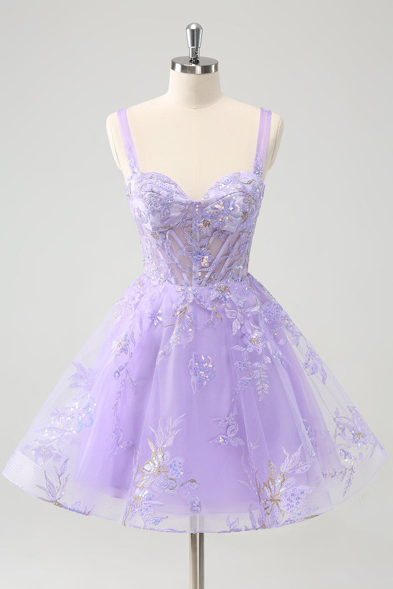 Load image into Gallery viewer, Lilac A-Line Corset Embroidered Graduation Dress with Sequins