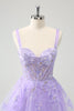 Load image into Gallery viewer, Lilac A-Line Corset Embroidered Graduation Dress with Sequins