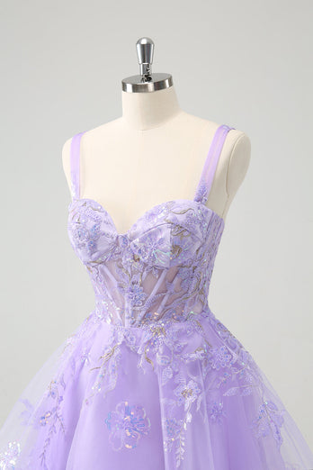 Lilac A-Line Corset Embroidered Graduation Dress with Sequins