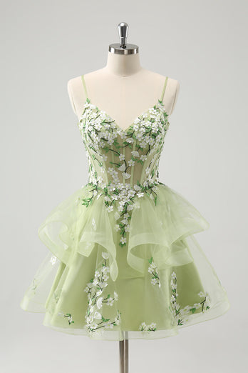 Light Green A Line Applique Short Graduation Dress with Ruffles