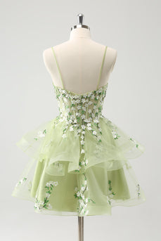 Light Green A Line Applique Short Graduation Dress with Ruffles