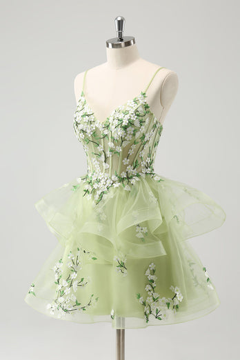 Light Green A Line Applique Short Graduation Dress with Ruffles