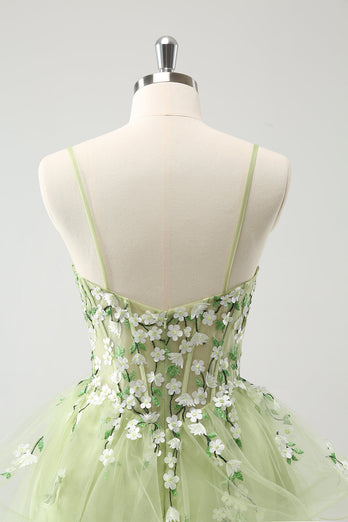 Light Green A Line Applique Short Graduation Dress with Ruffles