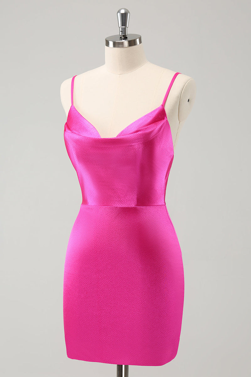 Load image into Gallery viewer, Simple Fuchsia Cowl Neck Backless Tight Short Graduation Dress