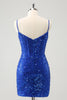 Load image into Gallery viewer, Sparkly Royal Blue Corset Tight Short Graduation Dress with Sequins