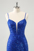 Load image into Gallery viewer, Sparkly Royal Blue Corset Tight Short Graduation Dress with Sequins