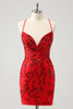 Load image into Gallery viewer, Sparkly Floral Red Tight Short Graduation Dress with Sequins