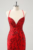 Load image into Gallery viewer, Sparkly Floral Red Tight Short Graduation Dress with Sequins