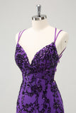 Sparkly Purple Spaghetti Straps Tight Short Graduation Dress with Appliques