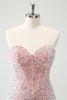 Load image into Gallery viewer, Sparkly Strapless Light Pink Tight Short Graduation Dress with Sequins