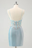 Load image into Gallery viewer, Light Blue Spaghetti Straps Tight Corset Short Graduation Dress with Sequins