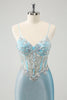 Load image into Gallery viewer, Light Blue Spaghetti Straps Tight Corset Short Graduation Dress with Sequins