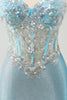 Load image into Gallery viewer, Light Blue Spaghetti Straps Tight Corset Short Graduation Dress with Sequins