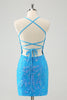 Load image into Gallery viewer, Sparkly Sky Blue Tight Short Graduation Dress with Lace-Up Back