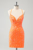 Load image into Gallery viewer, Sparkly Orange Lace-Up Back Tight Short Graduation Dress with Sequins