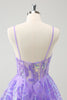 Load image into Gallery viewer, Sparkly Lilac A Line Spaghetti Straps Sequins Corset Graduation Dress