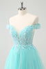 Load image into Gallery viewer, Sparkly Light Green A Line Off The Shoulder Short Graduation Dress