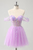 Load image into Gallery viewer, A Line Lilac Off the Shoulder Sequined Graduation Dress