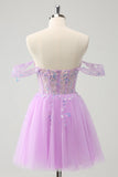 A Line Lilac Off the Shoulder Sequined Graduation Dress