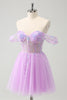 Load image into Gallery viewer, A Line Lilac Off the Shoulder Sequined Graduation Dress