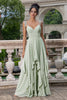 Load image into Gallery viewer, Matcha A Line Spaghetti Straps Long Bridesmaid Dress with Ruffles