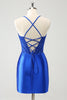 Load image into Gallery viewer, Sparkly Royal Blue Tight Corset Short Graduation Dress with Lace Up Back