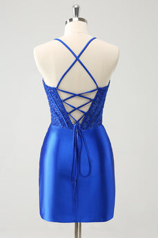 Sparkly Royal Blue Tight Corset Short Graduation Dress with Lace Up Back