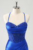 Load image into Gallery viewer, Sparkly Royal Blue Tight Corset Short Graduation Dress with Lace Up Back